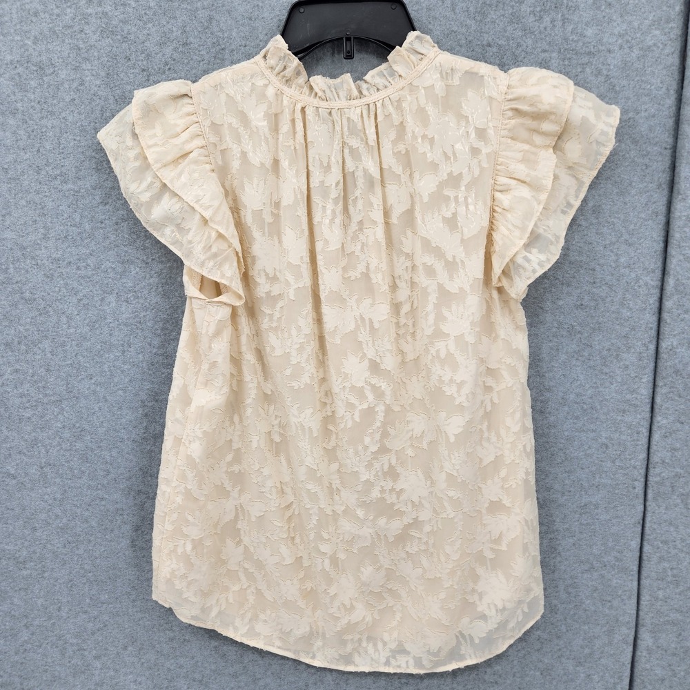 Anne Klein Double Ruffle Tie V Neck Flutter Sleeve Blouse Womens Size L NWT - Picture 4 of 7